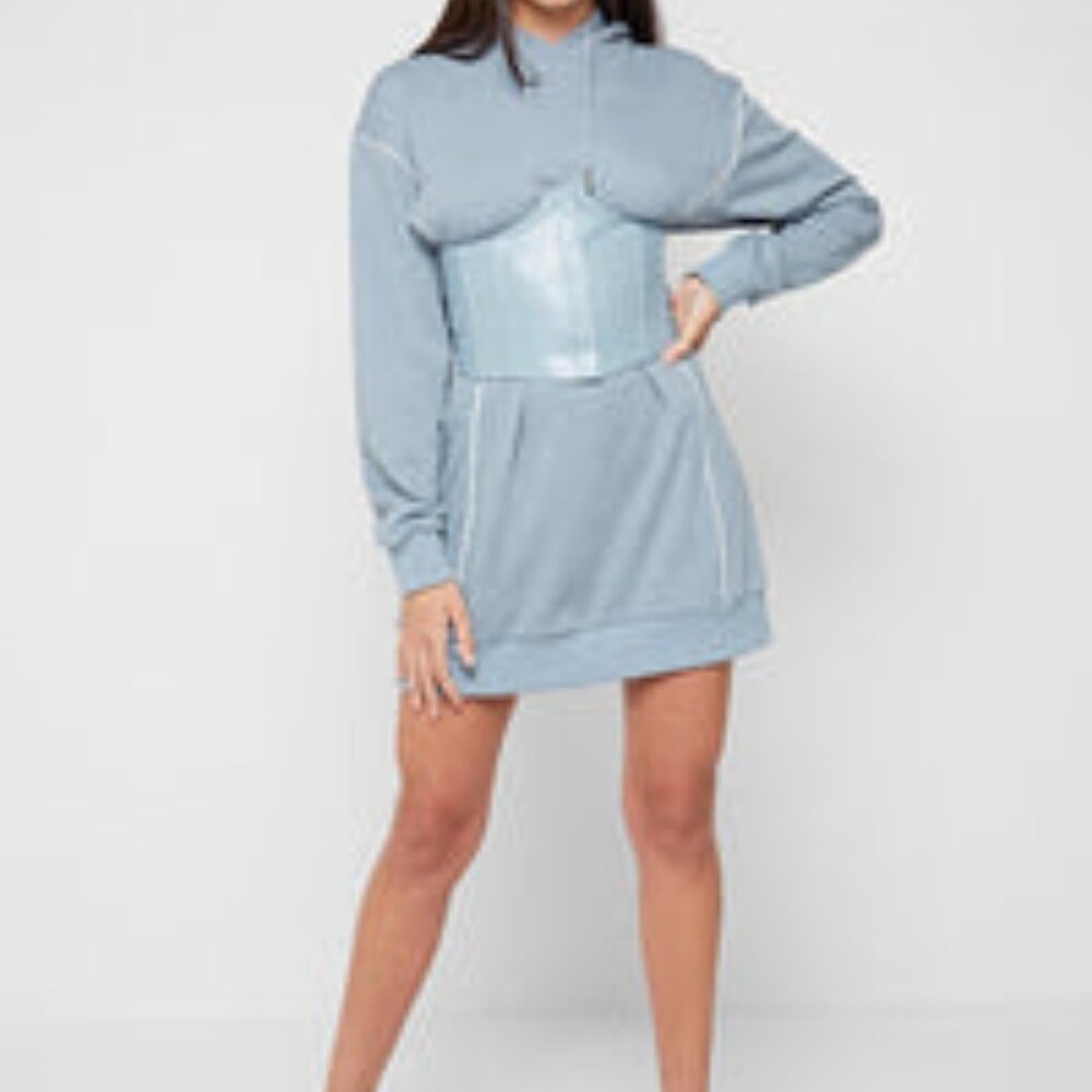 NWT Maniere De Voir Corset Hooded Dress, Steel Blue - Picture 3 of 3